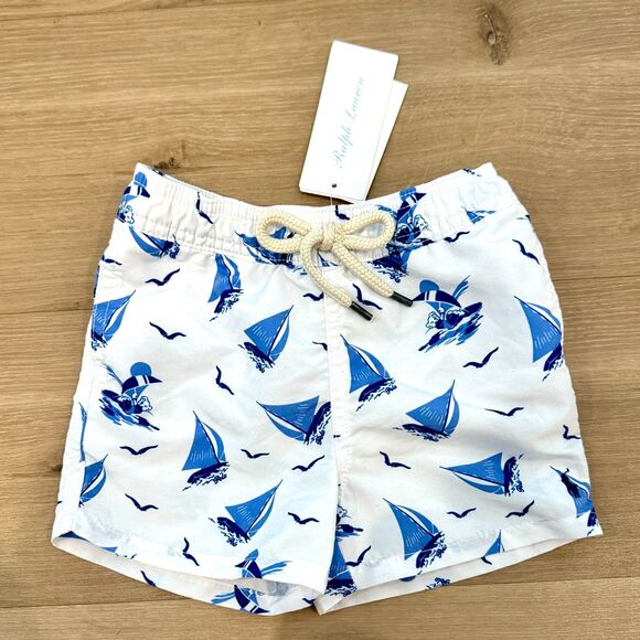 NWT* Polo Ralph Lauren Swim Trunks in White & Blue - Toddler 12 Months - Picture 3 of 7
